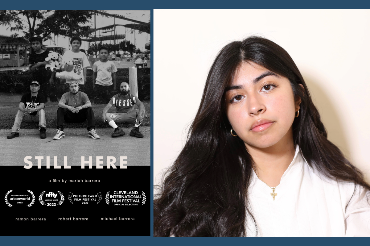 film poster and head shot of young woman